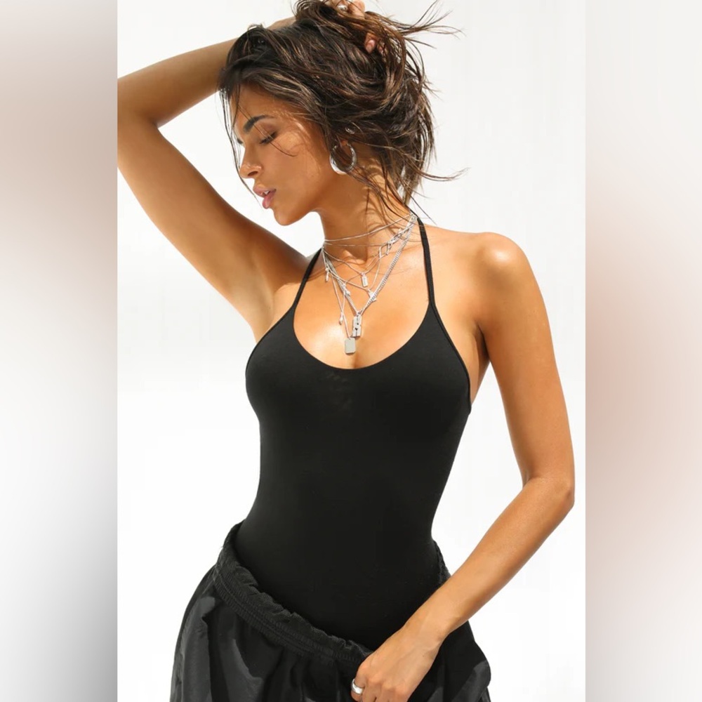 Joah Brown Black Slim Fit Tank Bodysuit